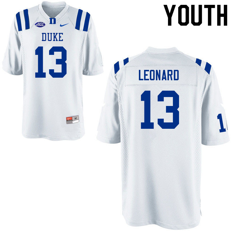 Youth #13 Riley Leonard Duke Blue Devils College Football Jerseys Sale-White